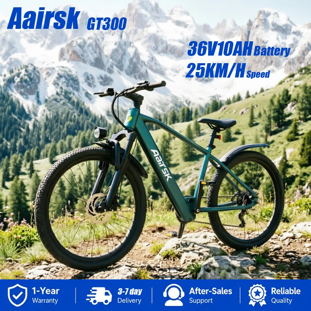 Aairsk GT300 E-Bike für Erwachsene, 250W Motor, 36V 10AH Akku, maximale Reichweite 55km, 26'*1.95' große Reifen, Doppelscheibenbremsen, 3 Arbeitsmodi & 5 Leistungsstufen, Doppel-Stoßdämpfersystem,