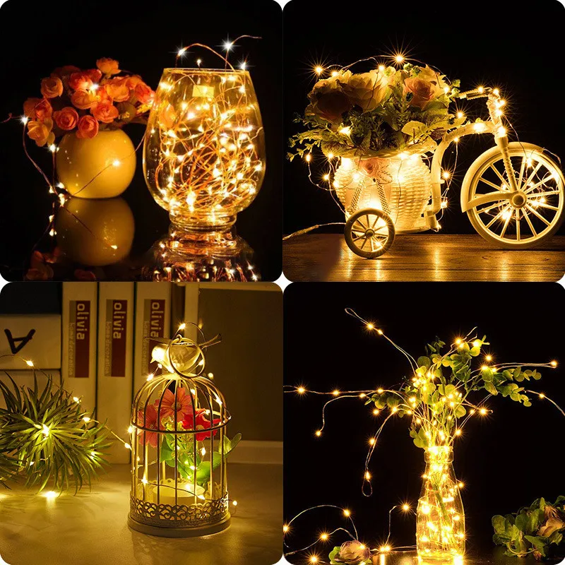 10Pcs With Battery 2Meter Copper Wire LED String Lights led lights Holiday lighting Fairy Garland For Christmas Tree Party Decor