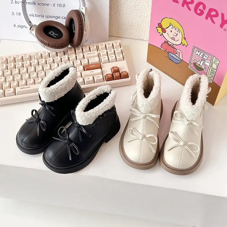 

Faux Fur Winter Boots For Girls PU Leather Waterproof Teenager Girl's Boots Anti-slippery Thick Warm Cotton Shoes For Children