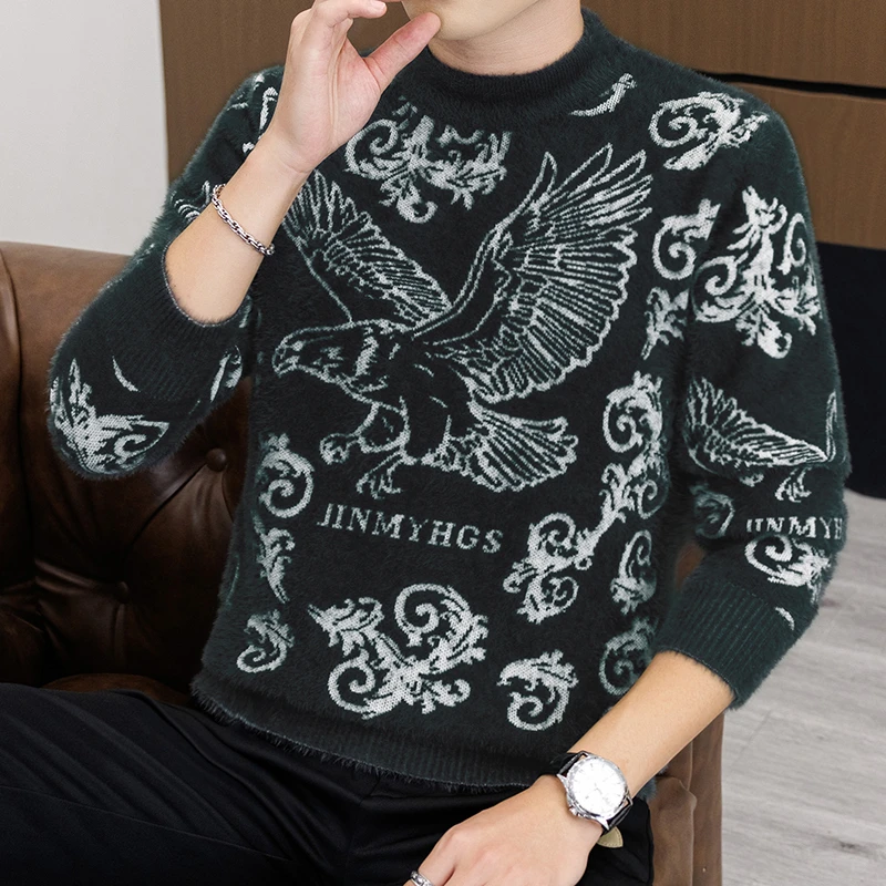 

Осень/зима классический ретро-принт толстый вязаный пуловер 2025 для мужчин повседневный вязаный свитер Y2k с круглым вырезом и длинными рукавами