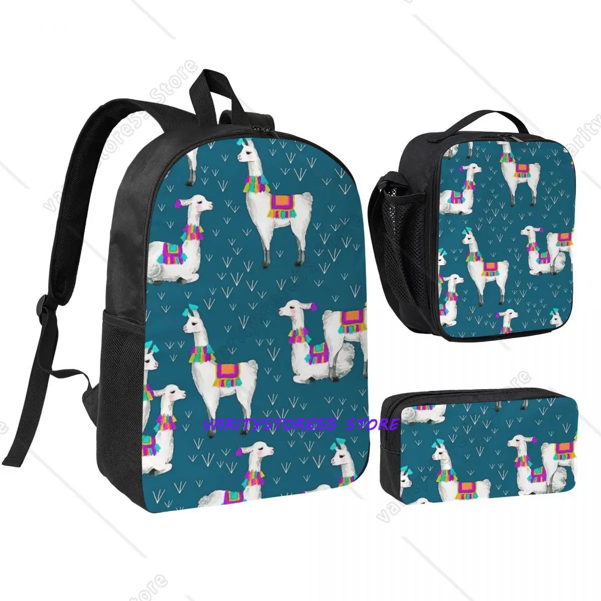 

Llama Alpaca Animal Backpack Boys Girls BookBag School Bag Shoulder Bags 3ps Insulated Lunch Bag Pencil Case