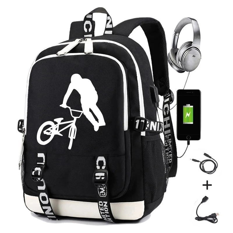 BICYCLE BMX Backpack for Boys Girls Student Teenager Kids School Bags Women Print Extreme Sports Travel Backpack