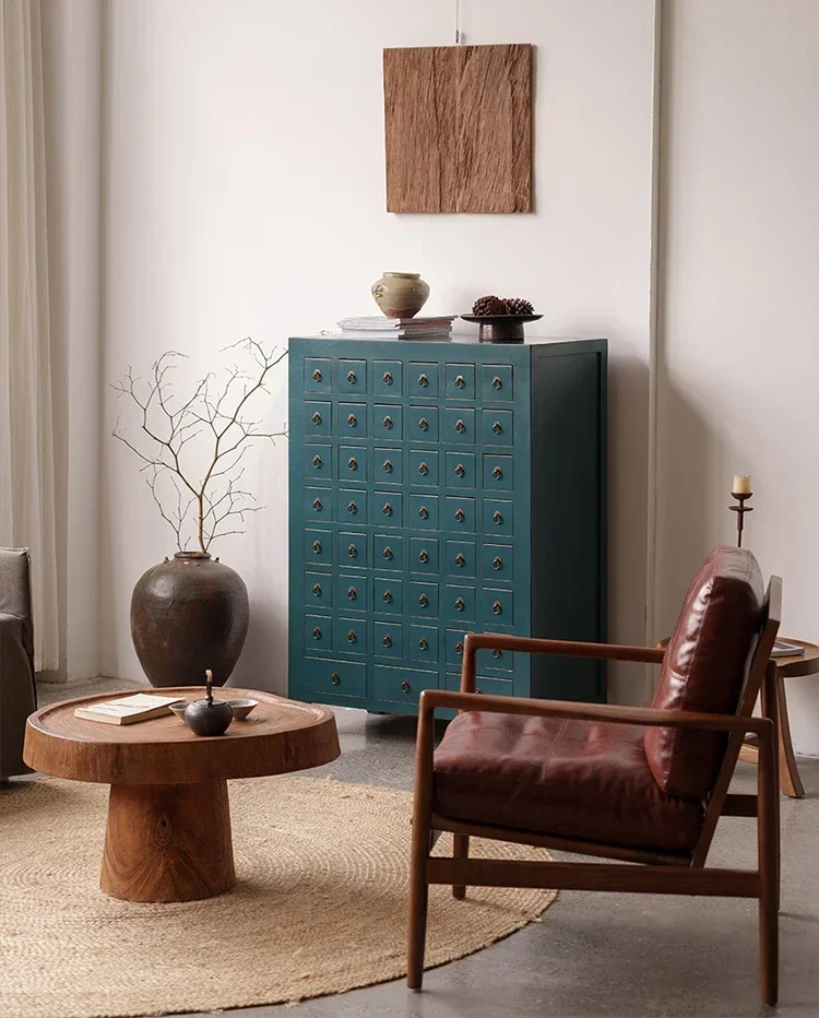 A Nordic Painted Solid Wood Traditional Chinese Medicine Cabinet Silent Style Simple Storage Cabinet