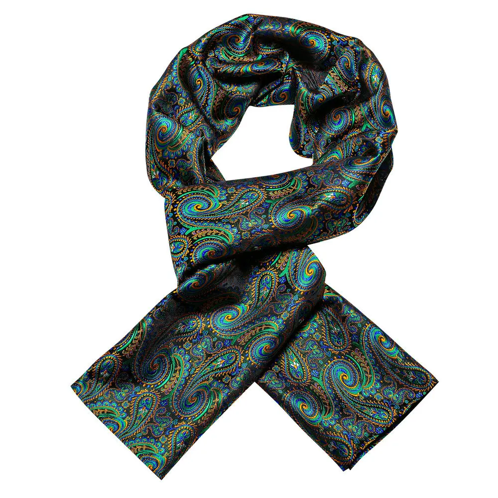 Novelty Green Men\'s Scarf Luxury Brand Silk Paisley Spring Autumn Suit Accessories Business Gifts Party Designer Barry.Wang 1038