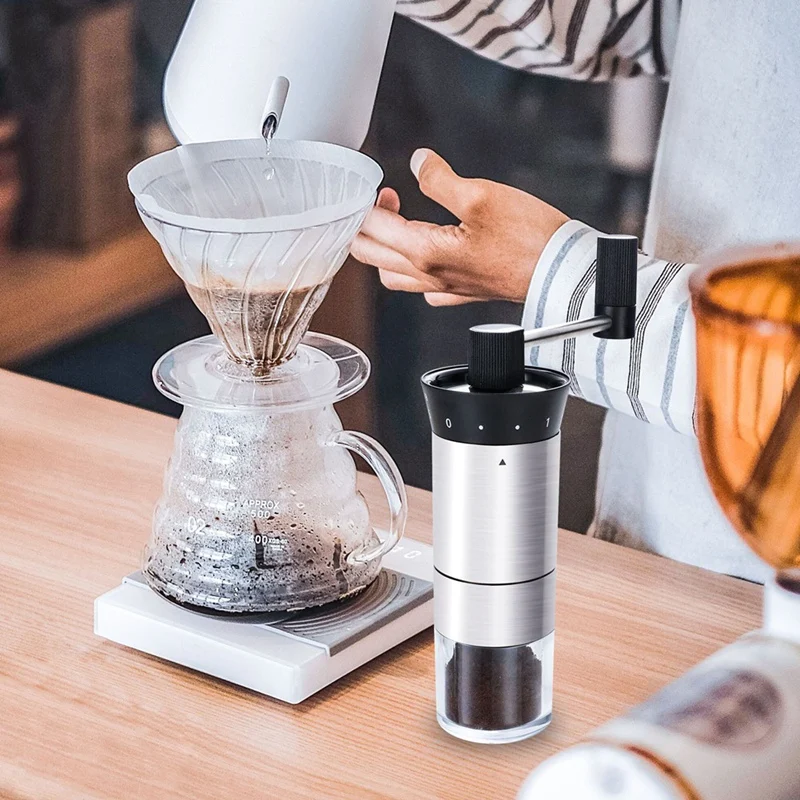 ABDJ-เครื่องบดกาแฟสแตนเลสแบบแมนนวล-เครื่องบดมือหมุนแบบปรับได้สําหรับการต้มเบียร์ที่แม่นยํา, แบบพกพาสําหรับการตั้งแคมป์และการเดินทาง