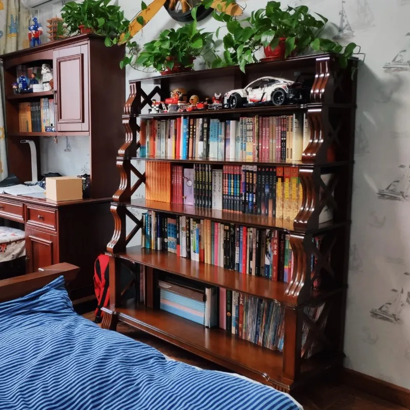 American solid wood bookshelves, multi-layer shelves, European bookcases