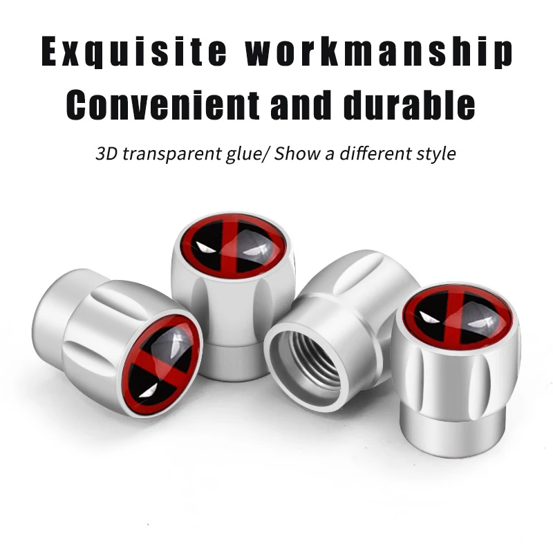 4pcs Anime Cartoon Marvel Deadpool Car Wheel Tire Valve Caps Alloy Cover for Mercedes Benz Subaru Mazda Peugeot Honda Audi BMW - view 2