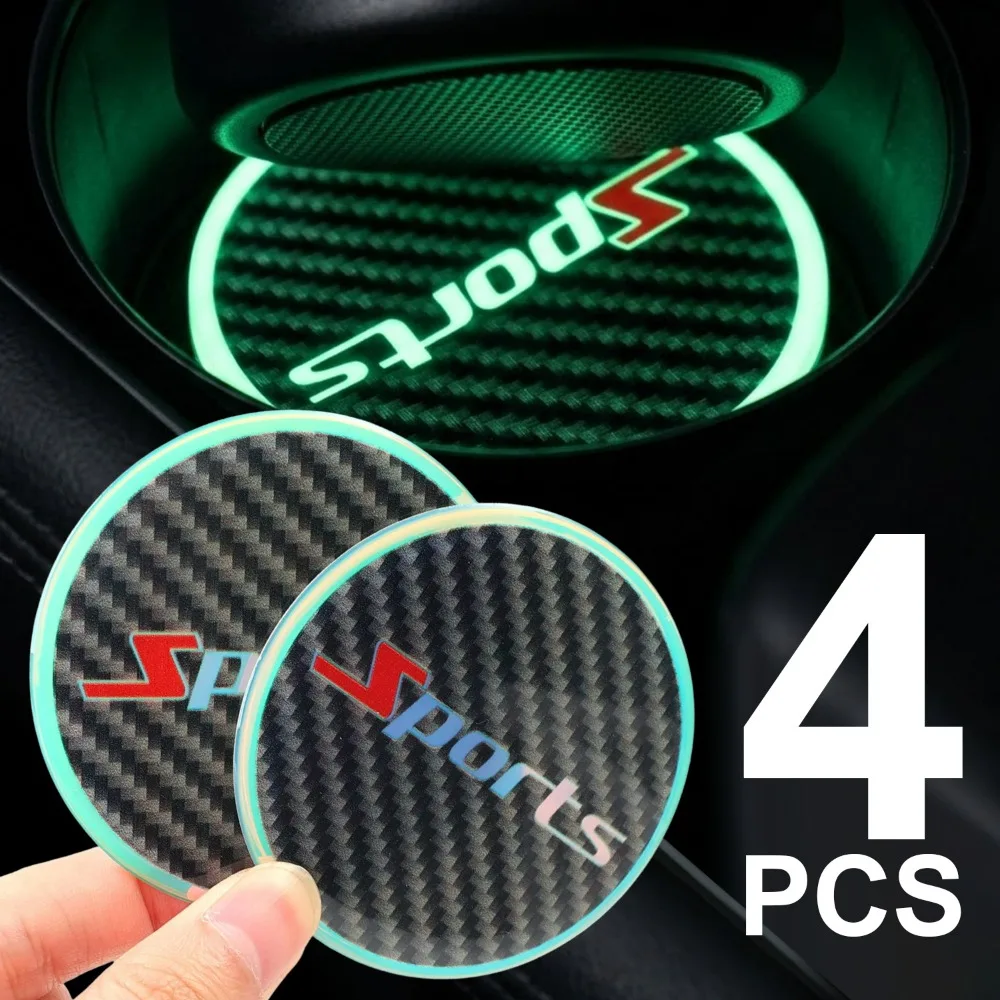 Glow Dark Car Coaster Sports Carbon Fiber Mat Water Cup Holder Slot Embedded Anti Slip Pad Luminous Auto Interior Accessories