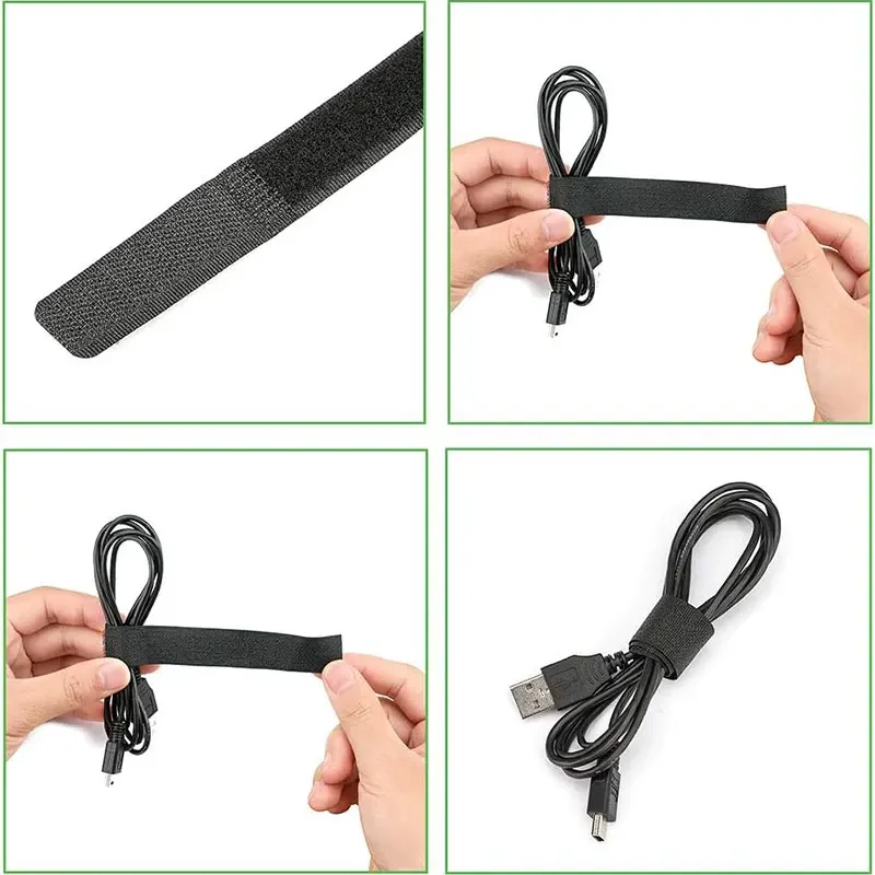 50PCS Reusable Cable Ties Hook and Loop Fastener Cable Tape Cord Tie Self-Adhesive Securing Straps Organizer Cable Management