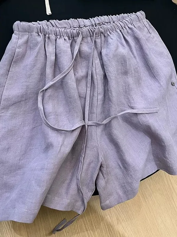 

Loose Casual Purple Shorts Women's Summer Korean Style Simple Wide Leg Pants Versatile Comfortable Cotton Straight Cut Trousers