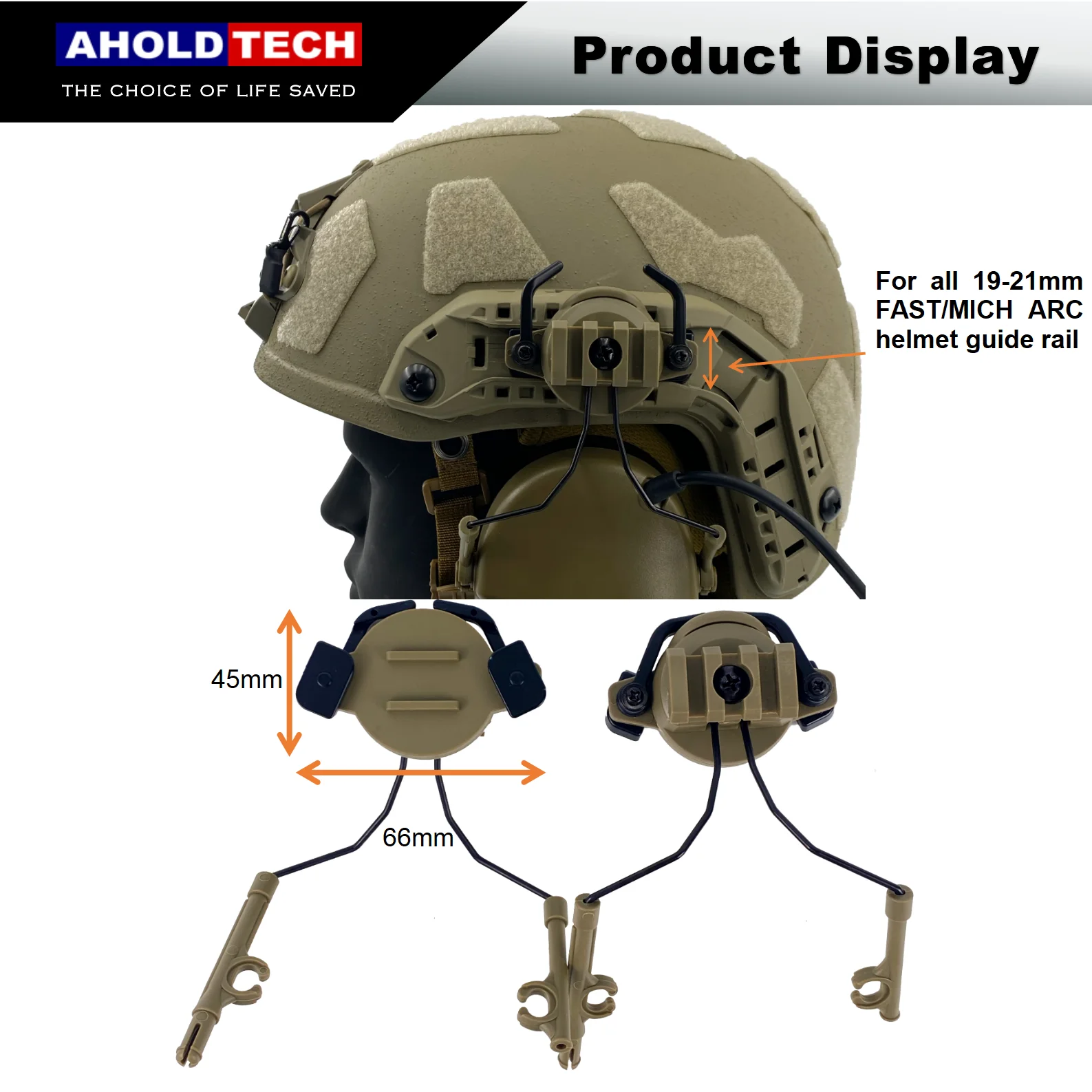 Aholdtech Tactical Headset Bracket Holder Fast MICH Helmet ARC Rail horn lock catch type for COMTAC I II Series Headphone