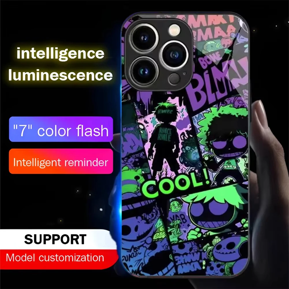 Street Graffiti Art Smart LED Light Glow Tempered Glass Phone Case For iPhone 16 15 14 13 12 11 Pro Max XR XS Plus 6 7 8 SE2020