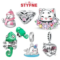 Silver S925 Christmas Snowman Animal Pet Paw Prints Charm Chameleon Beads Fit Original Bracelet Diy Fine Gift for Women