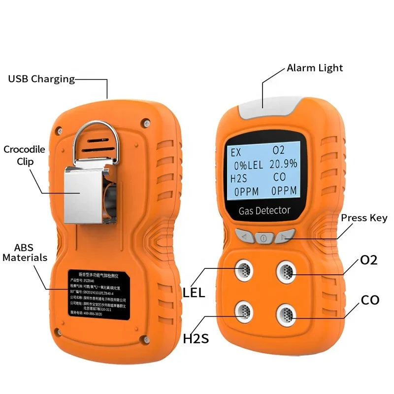 CO H2S O2 LEL 4 em 1 Detector de Gás Portátil Multi Detector de Gás Monitor Display Digital Portátil Multi Detector de Gás