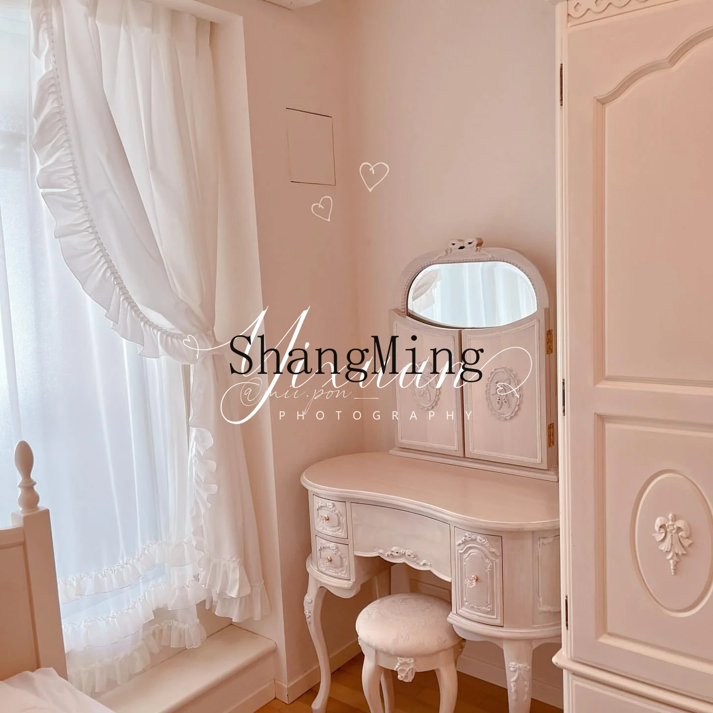 

CL dressing table combination furniture solid wood pink bedroom pink princess style dressing table carved with mirror