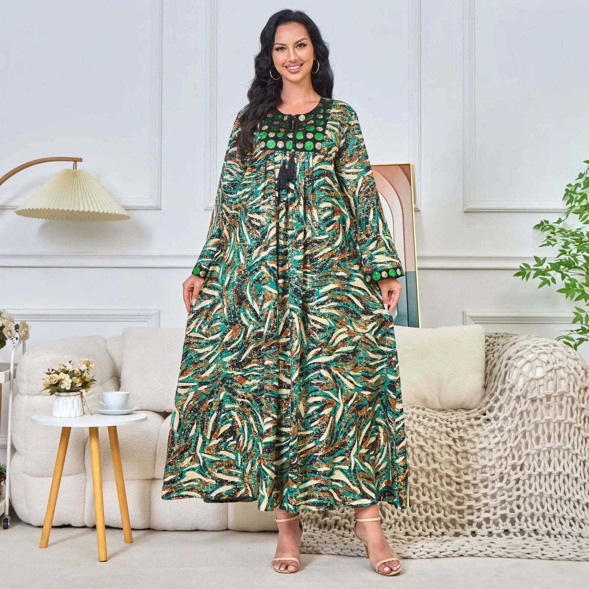 Vestido plus size estampado muçulmano para mulheres, abaya, roupas de Dubai, kaftan, abayas para mulheres, festa noturna elegante