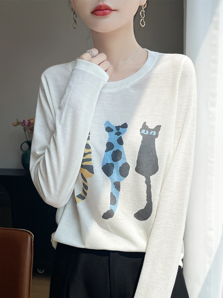 

Новая женская свободная льняная футболка оверсайз с принтом, трикотажный повседневный комфортный топ-худи большого размера 2025 года