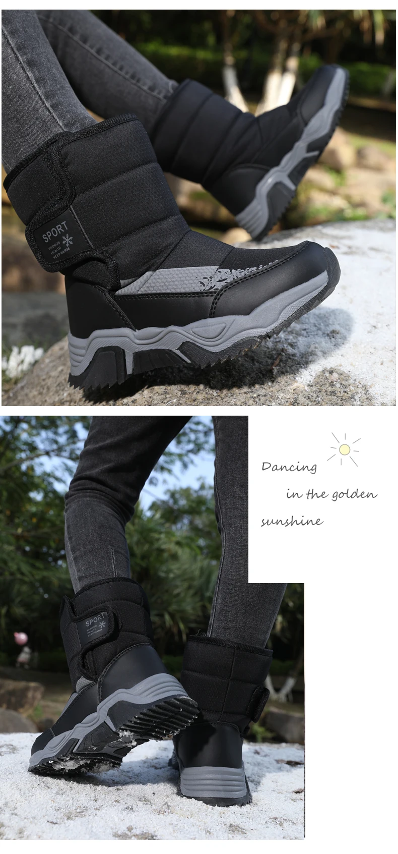 Kinder-Schneestiefel Winter High-Top Kinderschuhe mit Klettverschluss Baumwollschuhe für Schüler Outdoor Bequeme Rutschfeste Stiefel mit Dicker Sohle – Detail 12
