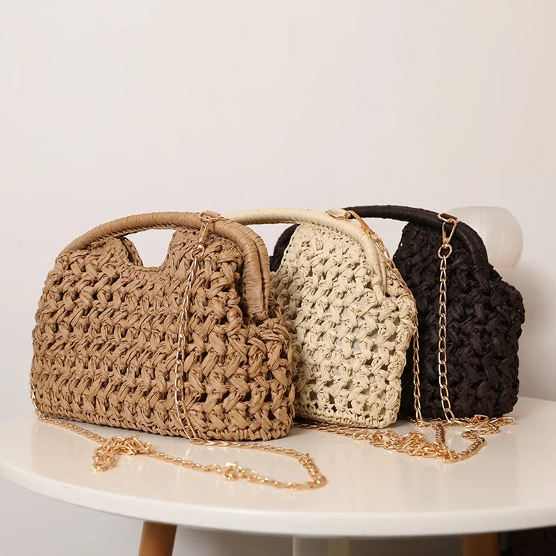 2026 Summer Casual Hand-woven Paper Woven Clutch Bag Fashionable New Versatile Women's Travel Vacation Clip Banquet Beach Bag