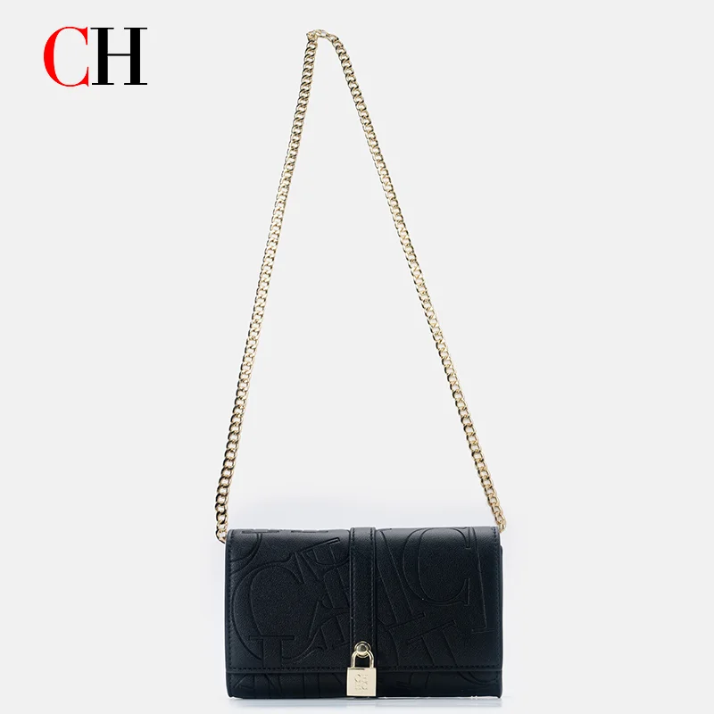 CH Women's Embossed Letter Crossbody Bag Fashion Chain Shoulder Purse Lock Closure Small Flap Handbag Casual Clutch Bag