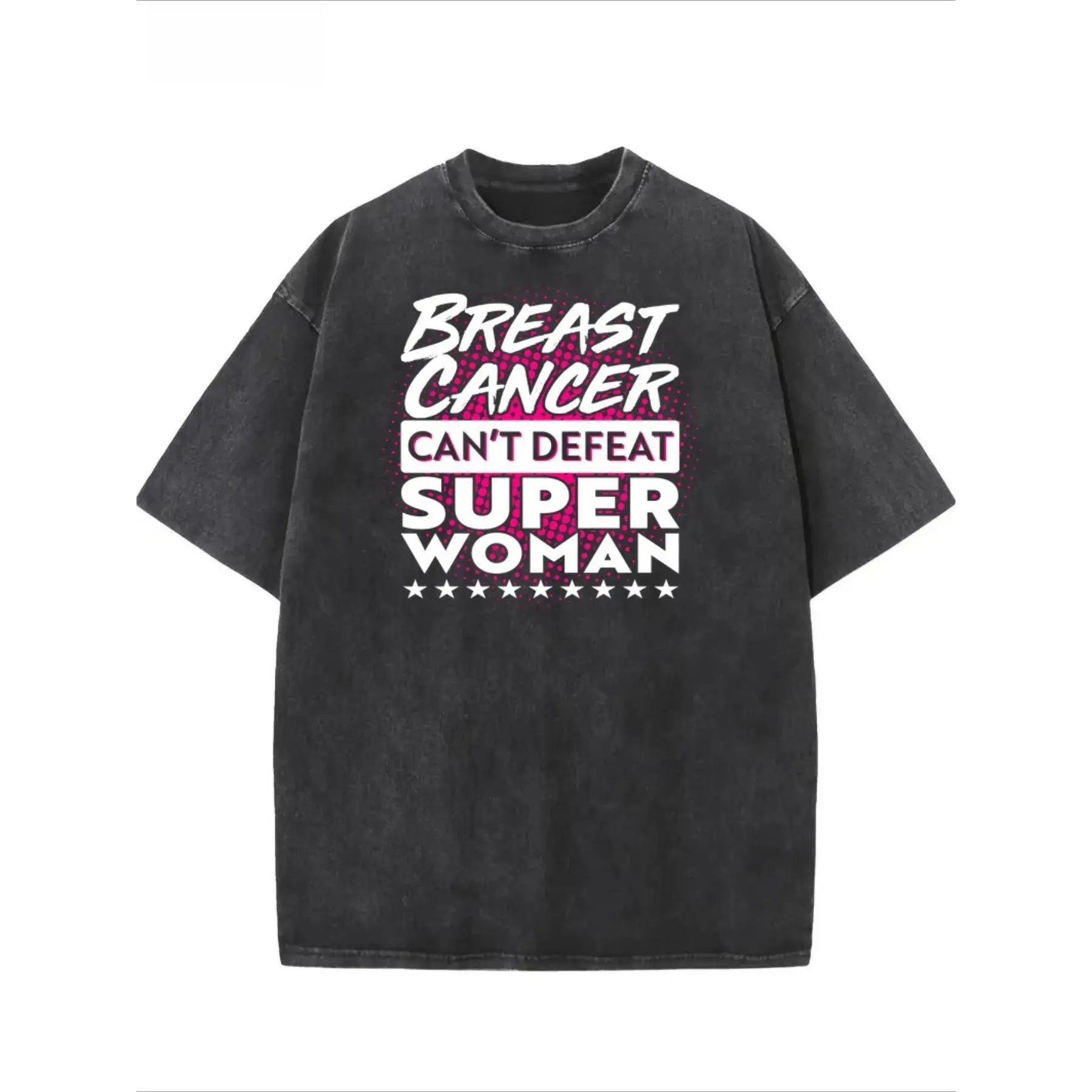 

Breast Cancer Awareness T-Shirt, Can't Defeat Super Woman Print Tee, Pink Ribbon Graphic Top, Oversized Survivor Gift