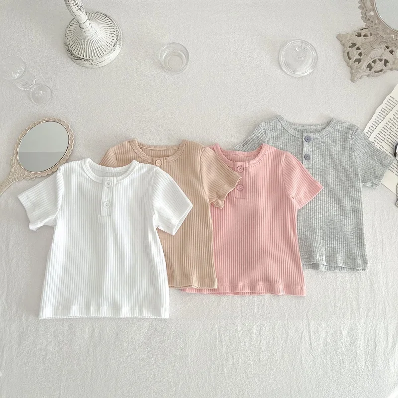 

0-3Years Baby T-Shirt Summer Newborn Boy Girl Solid Color Short Sleeve O-Neck Ribbed Cotton Tee Shirt Casual Outfits Clothes