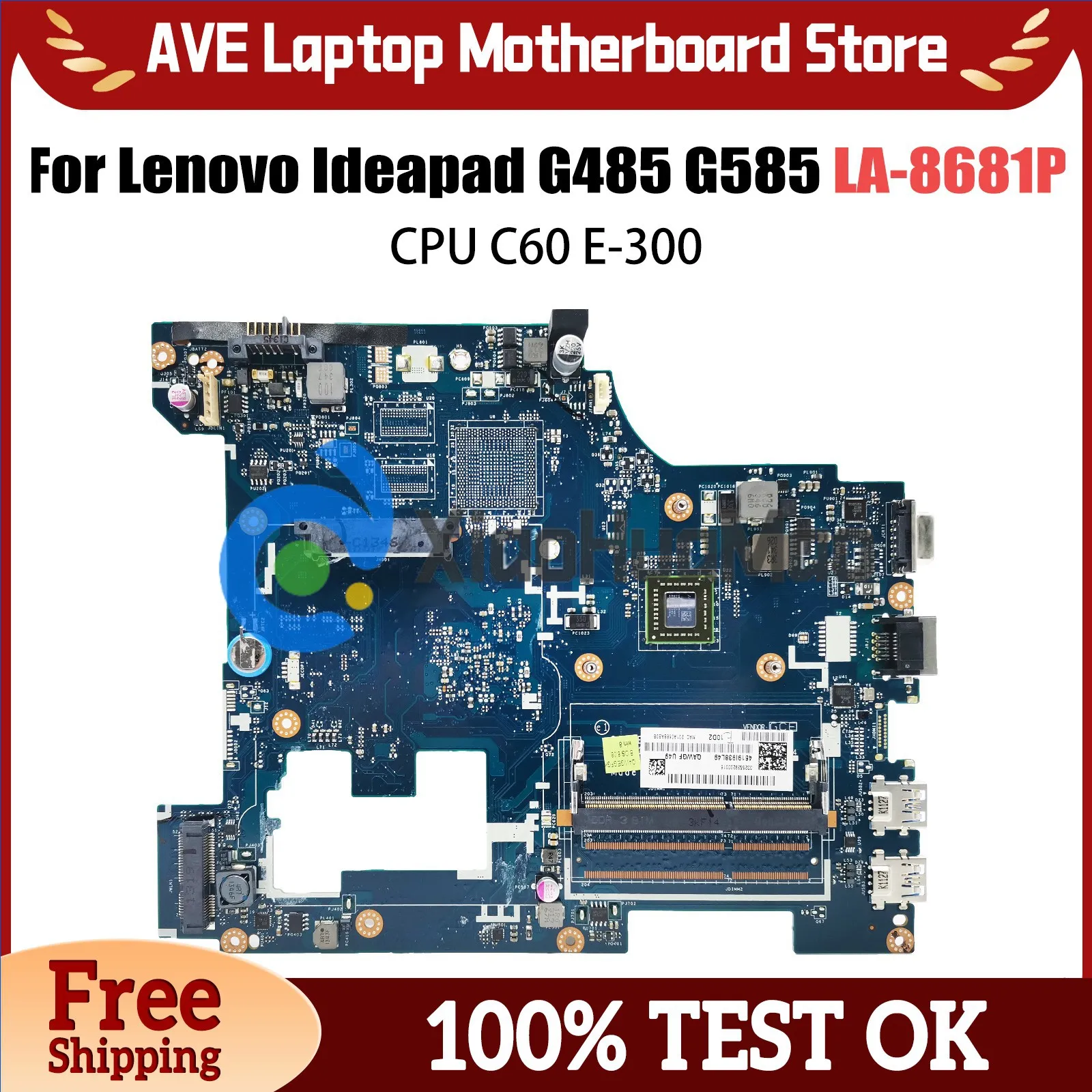 Laptop Motherboard For Lenovo ideapad G585 LA-8681P Computer Mainboard with CPU E-300 100% test work