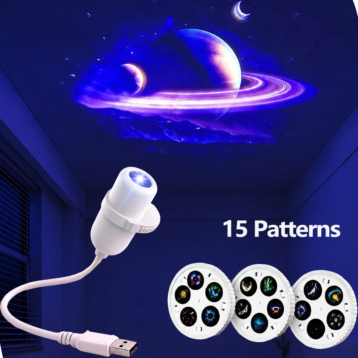 Galaxy Planet Projector Night Light USB Powered 360° Adjustable Flexible Star Sky Projection Lamp Home Bedroom Car Roof Decor