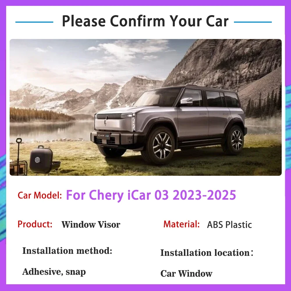 Car Window Visors For Chery iCar 03 Accessories 2023 2024 2025 Baffle Rainproof Car Window Wind Rain Deflector Shelters Spoilers