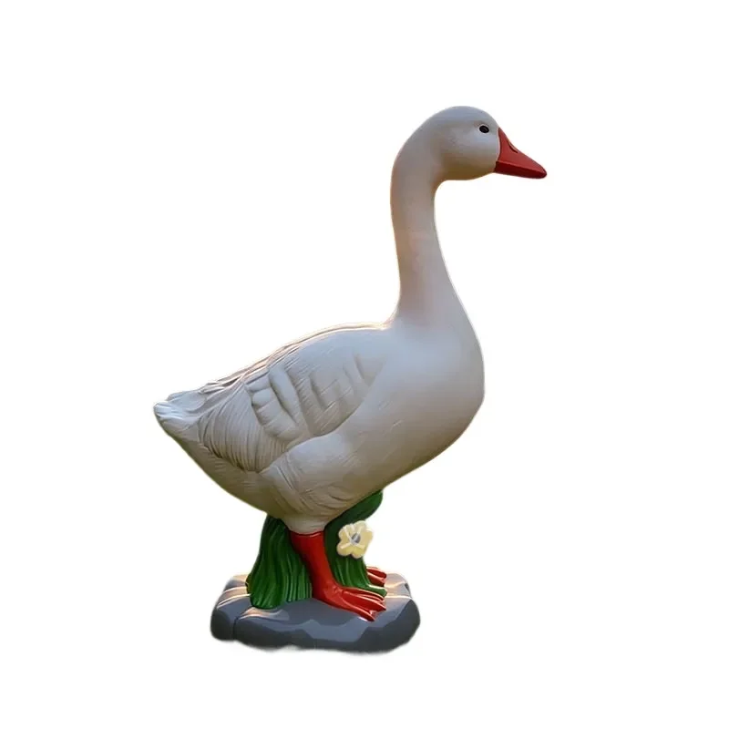 White Goose Resin Statue Pastoral Animal Figurine for Garden Lawn Yard Outdoor Decor