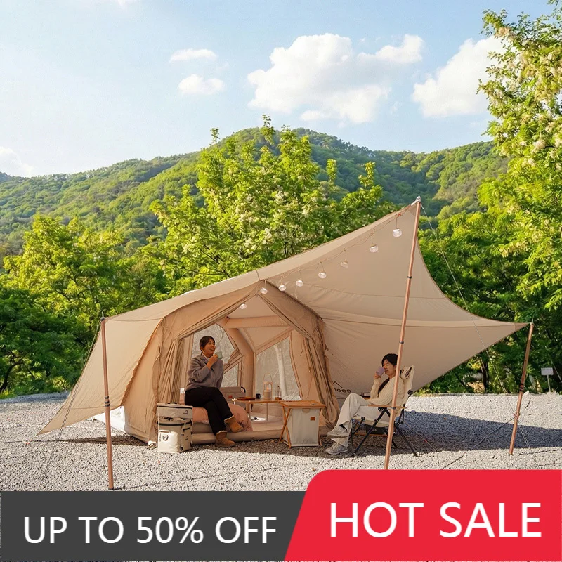 Beige Coody Yustona Air Tent Cotton Canvas Material 4 Season Luxury Glamping Shelter For 2-4 People Camping