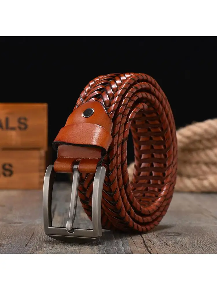 Male Belts Woven Luxury Genuine Leather Cow Straps Hand Knitted Designer Jeans New Belt For Men High quality 125CM Black Coffee