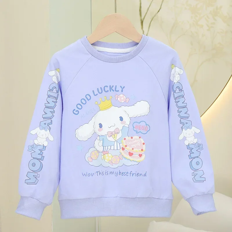 

Spring Autumn Kuromi Anime Kawaii Fashion Long Sleeved T Shirt Pants Set Sanrio Ins Cute Cinnamoroll Children Hooded Cloth Gifts