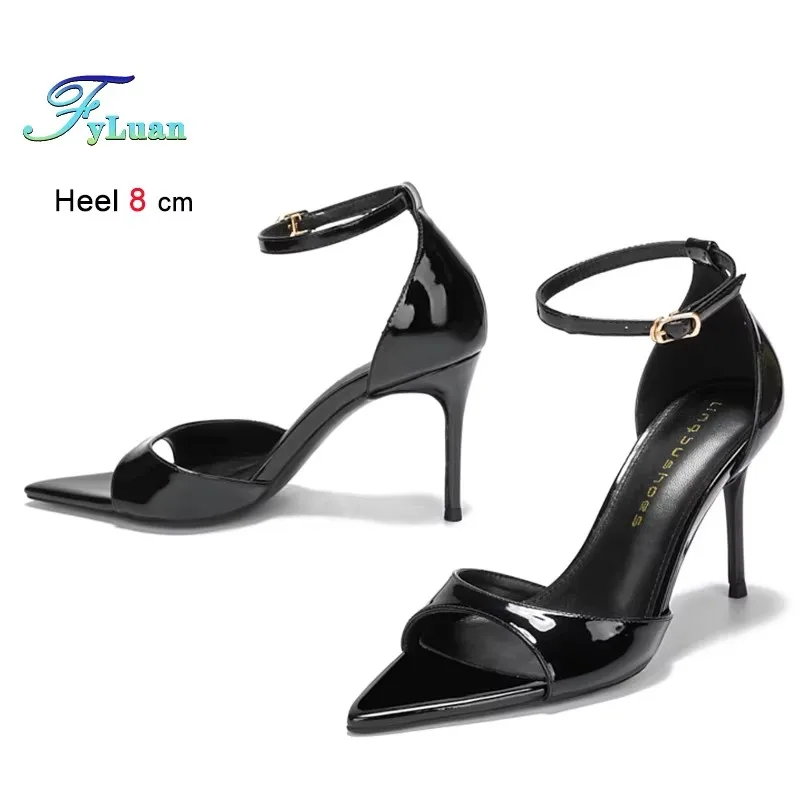 

2025 Новые пикантные женские туфли на тонком высоком каблуке с леопардовым принтом 8 см, женские туфли-лодочки с острым носком, сандалии с прямым ремешком, обувь для вечеринок