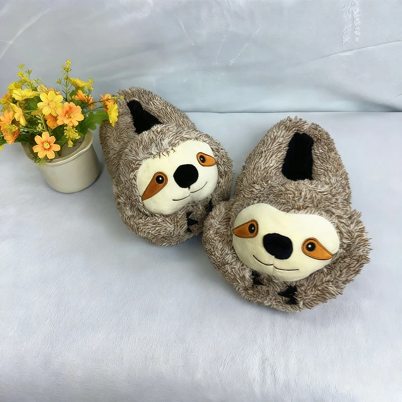 Sandal Rumah Kapas Lucu Motif Sloth Kartun, Sandal Hangat Musim Dingin untuk Pasangan dan Orang Tua-Anak, Sandal Kapas Lucu dan Unik untuk Luar Ruangan