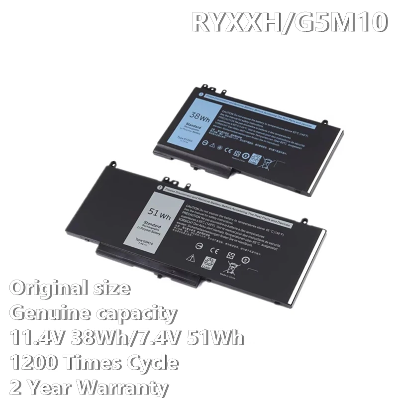 New 38Wh RYXXH 51Wh G5M10 Laptop Battery For Dell Latitude E5250 E5450 E5550 12 5000 11 3150 3160 3550