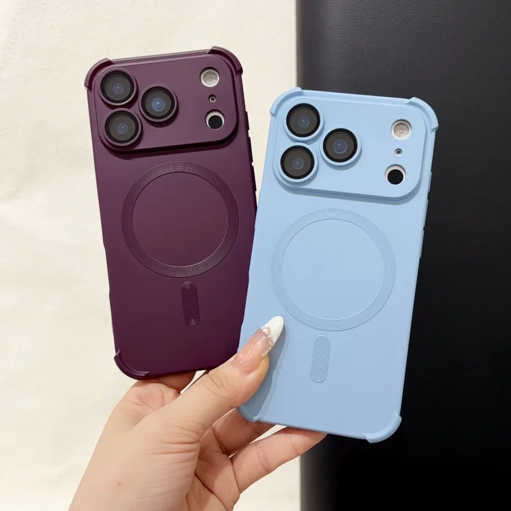 18pro Matte Airbag for Magsafe Magnetic Cases for iPhone 18 Pro Max 17 Pro 16 15 14 13 12 Lens Protection Shockproof Soft Cover