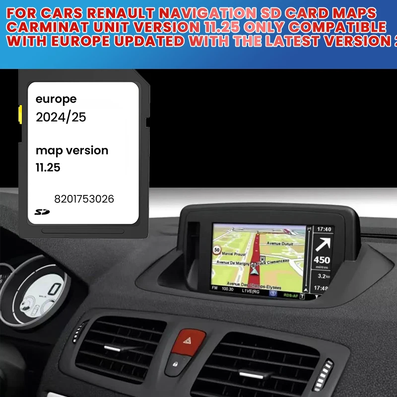 2024/2025 NAVIGATION SD CARD FOR RENAULT CARMINAT GPS SD CARD SAT NAV MAP CARD 8201753026 UK-+Europe ver. 11.25
