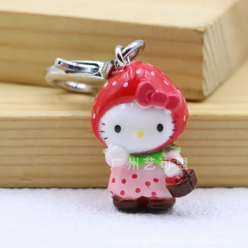 Sanrio Cute Strawberry Hello Kitty Doll Keychain Angel Mobile Phone Pendant Children's Bag Accessories Toy Pendant Gift