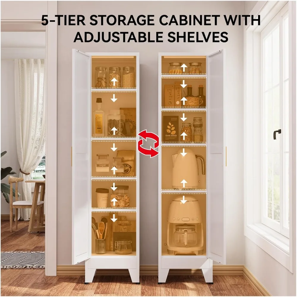 

67" Tall Storage Cabinet with Reversible Doors and Adjustable Shelves, Metal Slim Freestanding Cabinet, Customized