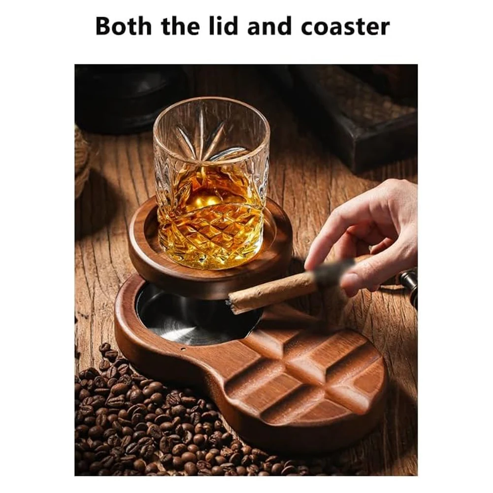 WORTHOWN- Posacenere in legno con rivestimento interno rimovibile in acciaio inossidabile per regalo da bar desktop per ufficio domestico