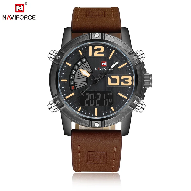 NAVIFORCE Orologi da uomo in pelle militare impermeabile orologio da uomo Relogio Masculino con scatola in vendita orologio digitale maschile NF9095