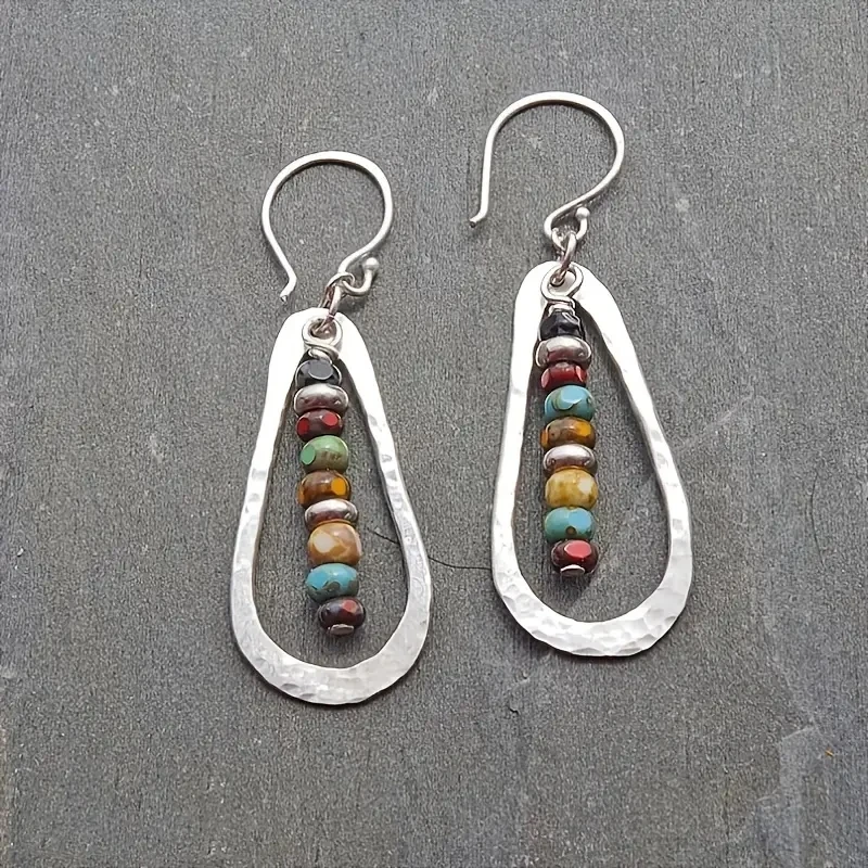 Boho Water Drop Shape Vintage Dangle Earrings With Colorful Beads Women's Earrings Wedding Party Jewelry Gift