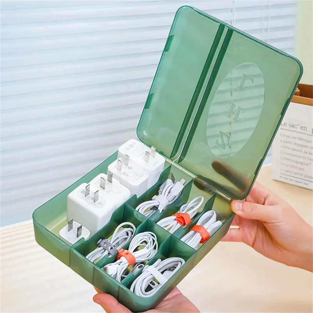 Cable Organizer Box Portable Multi-compartment Data Cable Storage Box for Home Office Organization Charger Cord for Electronics