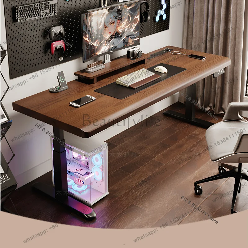 FG Dual Motor Electric Standing Desk Solid Wood Height Adjustable Desk Gaming Home Office & Double Workstation Furniture JT40
