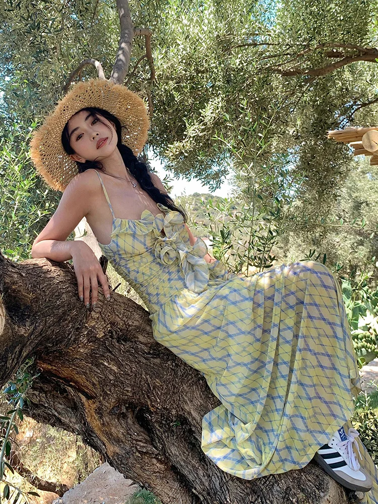 Robe d'épissure romantique avec oreille Bla et jupe de plage Lotus Vaion Sanya, longue et Sexy, Dr Ele Simple Sle Svel