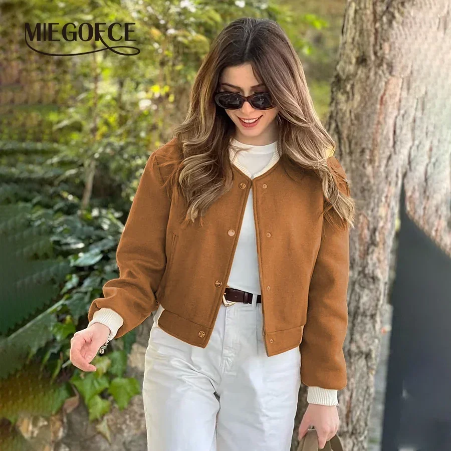 MIEGOFCE Women Bomber Jacket Khaki Short Outwear Long Sleeve Vintage Vested Female Casual Loose Pocket Stitching Coat JN53JJ9670