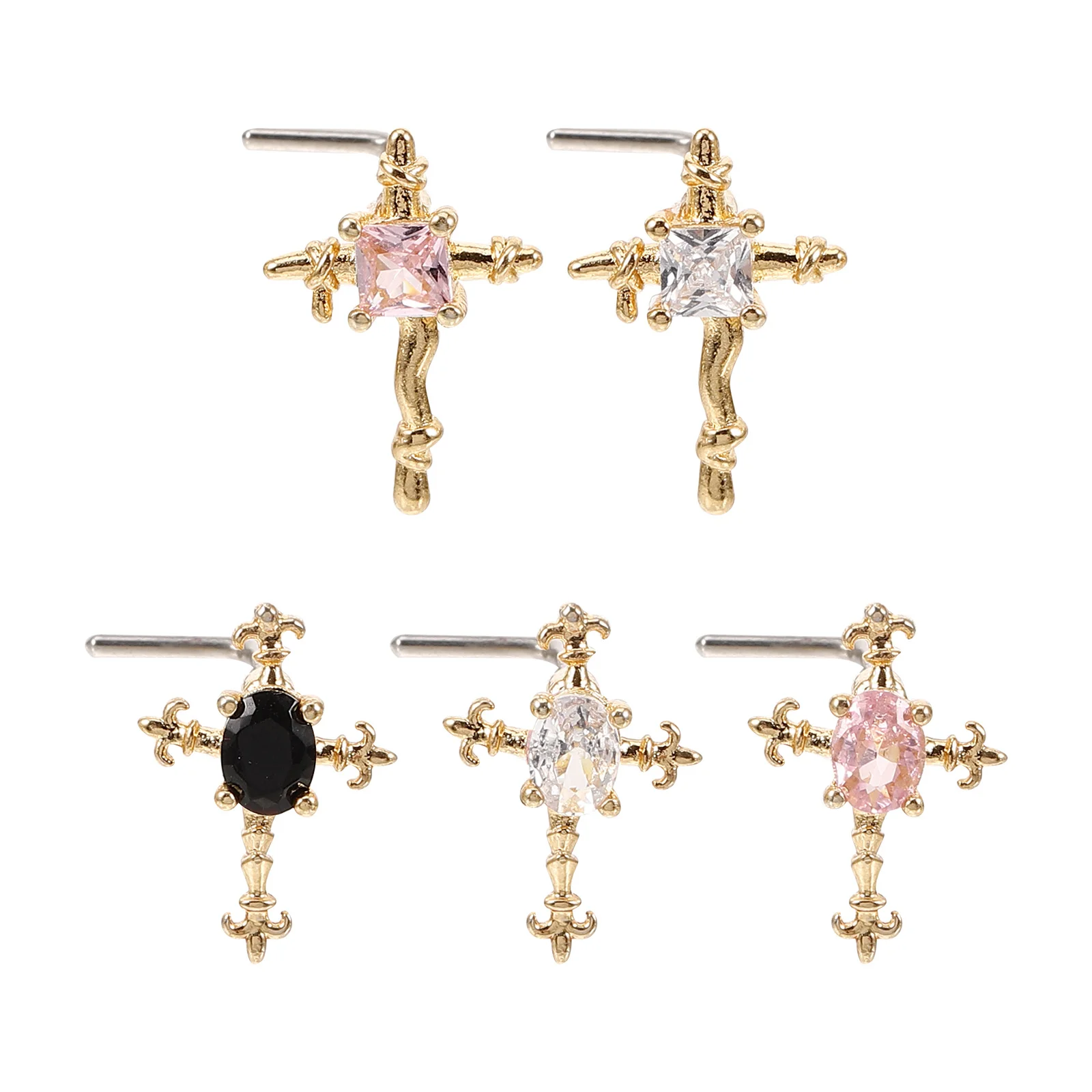 

5Pcs Cross Nose Studs Fashionable Piercing Jewelry Simple Design for Daily Wear Eye Catching Small Nose Rings Women