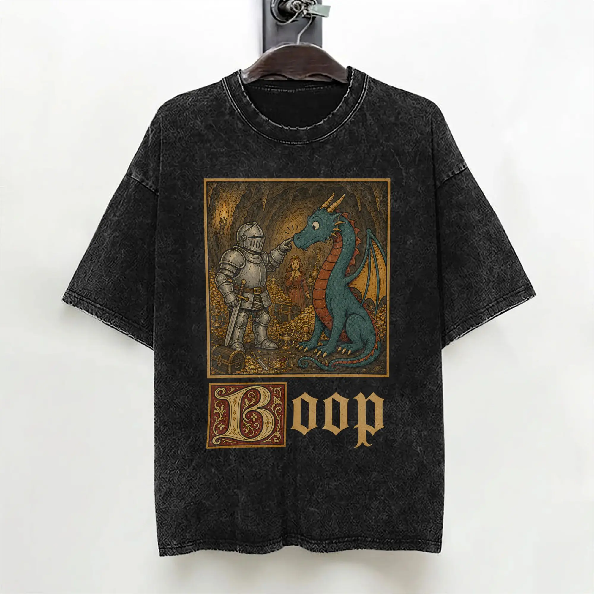 Le Boop Medieval Knight Dragon T Shirts Washed 100% Cotton Oversize T-Shirts  Novelty for Men Women Streetwear Printed Tees