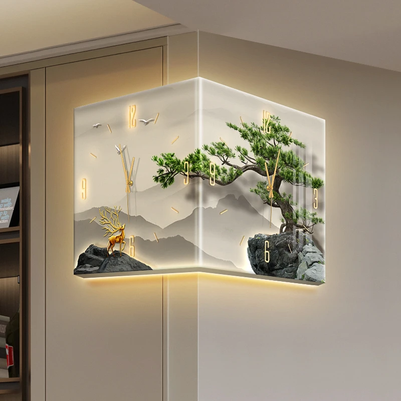 

Modern Double Sided Corner Wall Clock Living Room Decoration Clock Mural LED Digital Silent Wall Watch Home Decor Quartz Clock